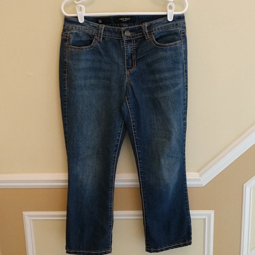 Nine West Bling Embroidered Rhinestone Studded Cropped Jeans size 6 Thick Stitch - Picture 6 of 15
